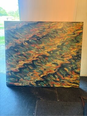 Coastal Currents Abstract Canvas Painting in Green, Blue & Orange
